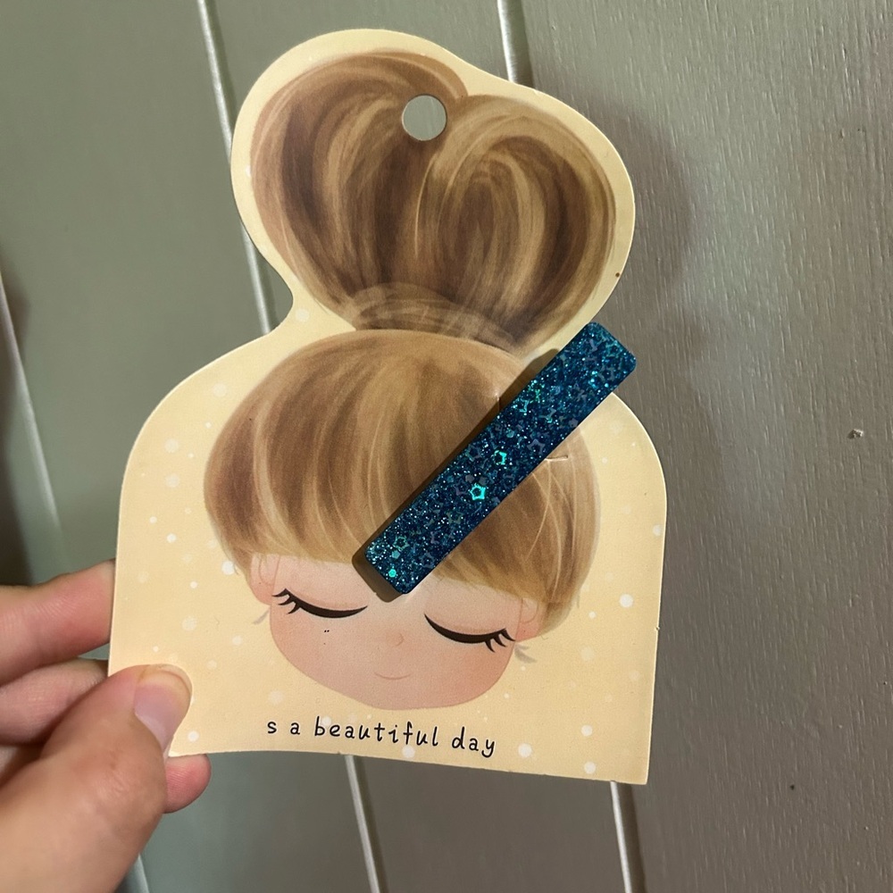 NEW handmade small shop Blue star glitter rectangular alligator Hair Clip